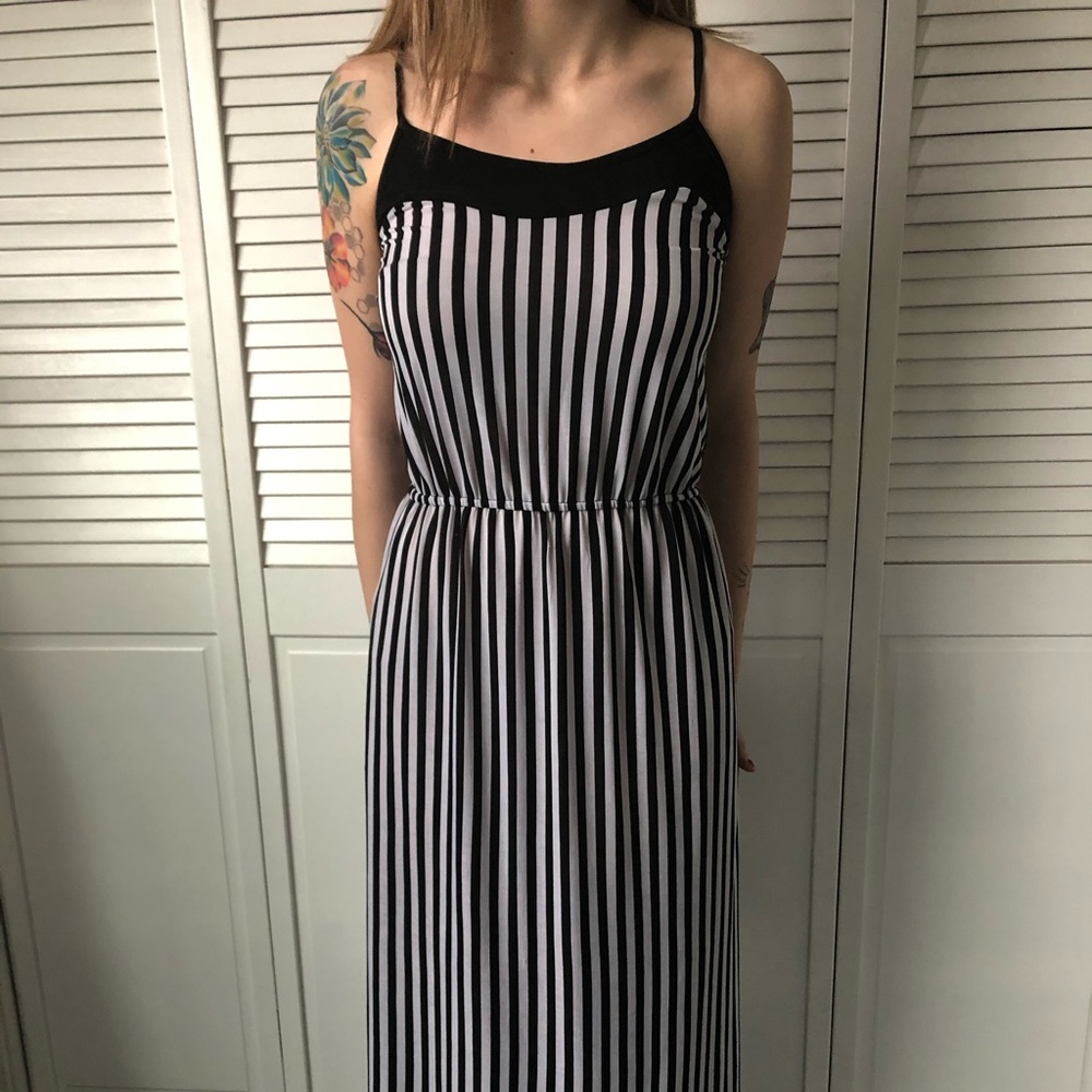 pinstriped black and white sun dress